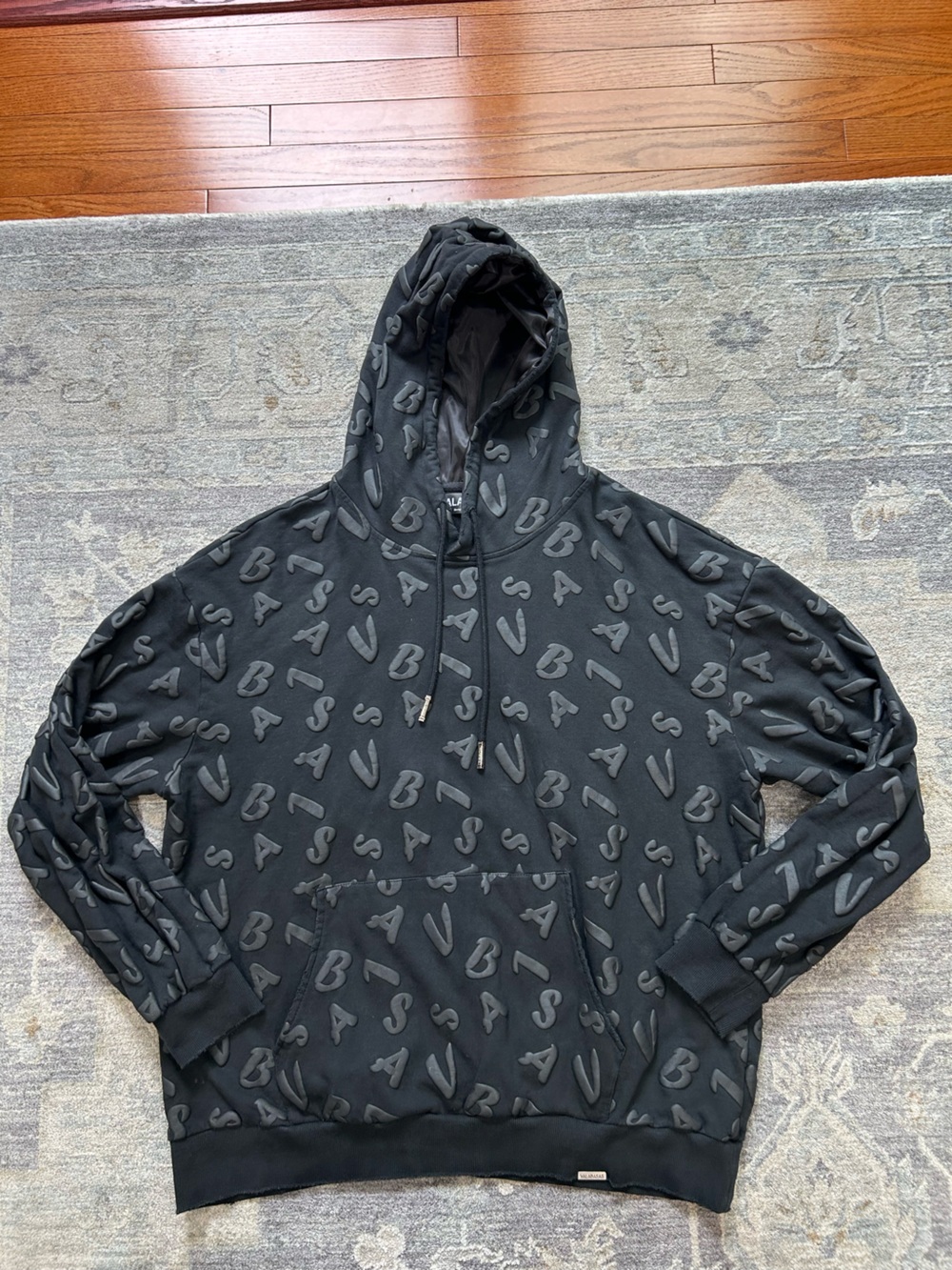 Men’s Valabasas Black All-Over Raised Monogram Hoodie size XL